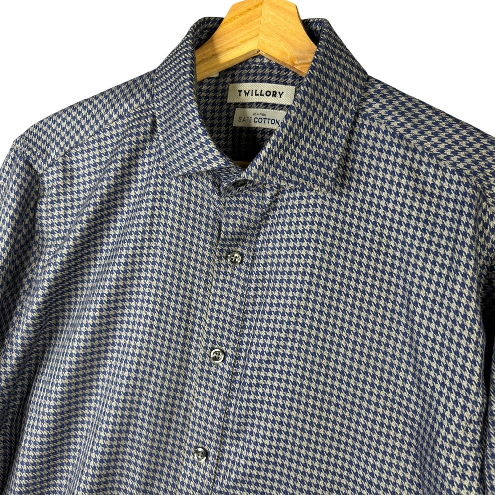 Twillory Non-Iron Safe Cotton Tailored Fit Houndstooth Dress Shirt 16.5 34/35